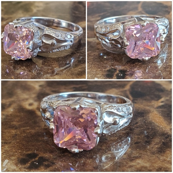 Genuine 3ct Pink & White Sapphire Ring Size 6 - Picture 7 of 8